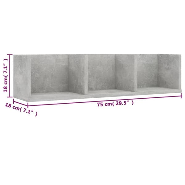vidaXL CD-hylla betonggrå 75x18x18 cm konstruerat trä -  Vägghyllor & fönsterbrädor