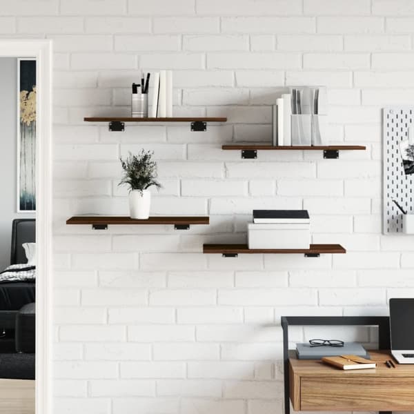 vidaXL Vägghyllor 4 st brun ek 60x30x1,5 cm konstruerat trä - Vägghyllor & fönsterbrädor
