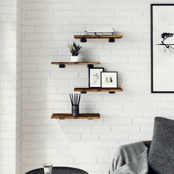 vidaXL væghylder 4 stk. 40x20x1,5 cm konstrueret træ røget egetræ - Væghylder & smalle hylder
