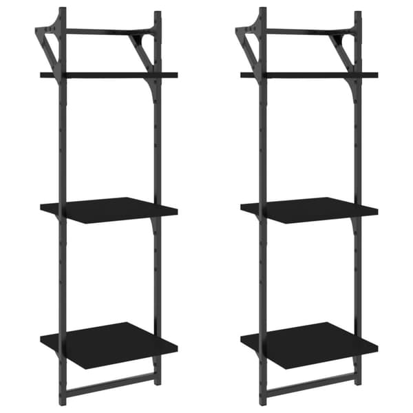 vidaXL Vägghyllor 3-plan med stänger 2 st svart 30x25x100 cm - Vägghyllor & fönsterbrädor