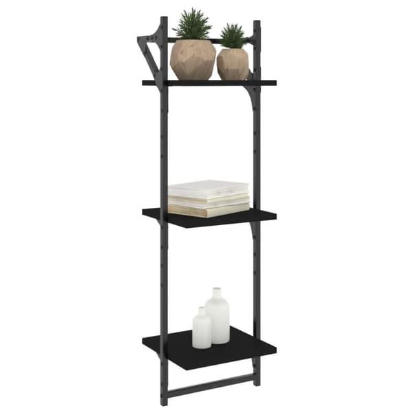 vidaXL Vägghyllor 3-plan med stänger 2 st svart 30x25x100 cm - Vägghyllor & fönsterbrädor