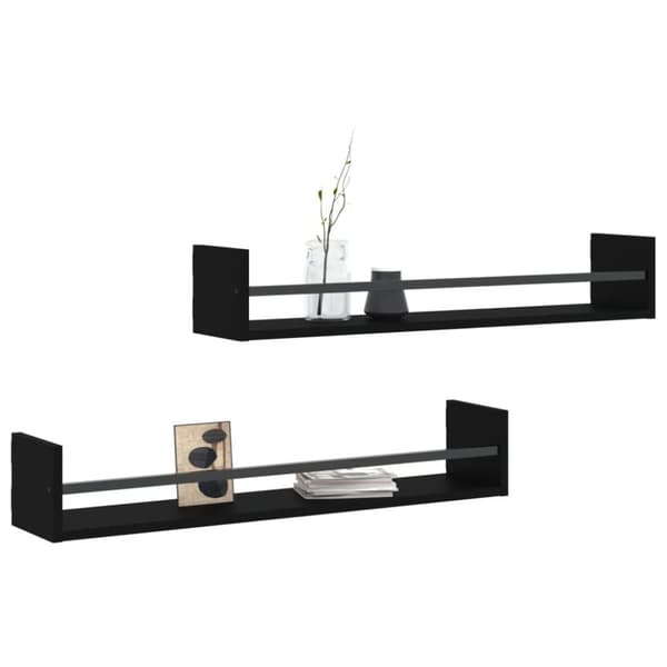 vidaXL Seinähyllyt tangoilla 2 kpl musta 80x16x14 cm - Seinähyllyt