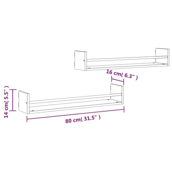 vidaXL Seinähyllyt tangoilla 2 kpl musta 80x16x14 cm - Seinähyllyt