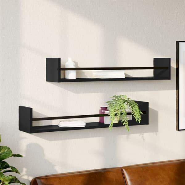 vidaXL Seinähyllyt tangoilla 2 kpl musta 80x16x14 cm - Seinähyllyt