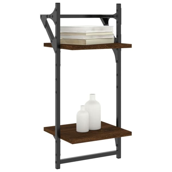 vidaXL Vägghyllor 2-plan med stänger 2 st brun ek 30x25x65 cm -  Vägghyllor & fönsterbrädor