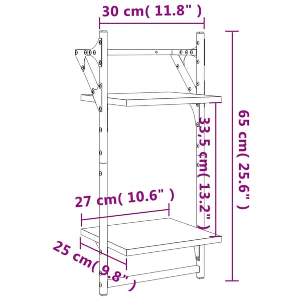 vidaXL Vägghyllor 2-plan med stänger 2 st brun ek 30x25x65 cm -  Vägghyllor & fönsterbrädor