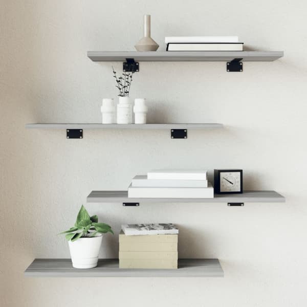 vidaXL Vägghyllor 4 st grå sonoma 60x20x1,5 cm konstruerat trä - Vägghyllor & fönsterbrädor