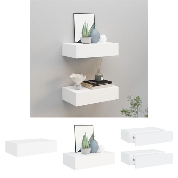 The Living Store Laatikkohyllyt seinälle 2 kpl valkoinen 40x23,5x10 cm MDF - Seinähyllyt