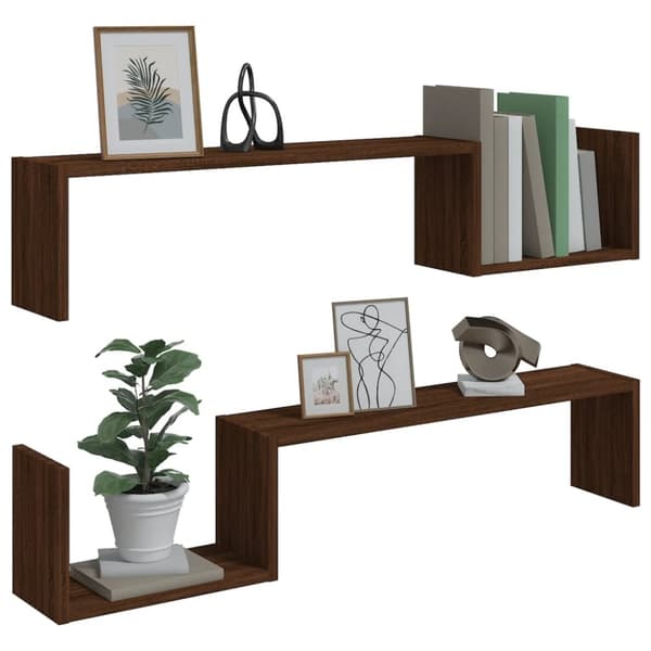 The Living Store Seinähyllyt 2 kpl ruskea tammi 100x15x20 cm tekninen puu - Seinähyllyt