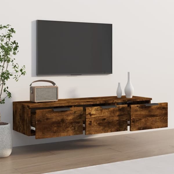 The Living Store Väggskåp rökfärgad ek 102x30x20 cm konstruerat trä - Vägghyllor & fönsterbrädor