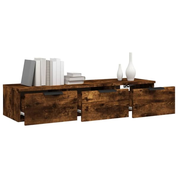 The Living Store Väggskåp rökfärgad ek 102x30x20 cm konstruerat trä - Vägghyllor & fönsterbrädor