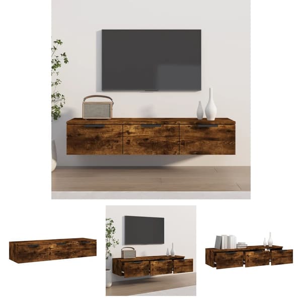 The Living Store Väggskåp rökfärgad ek 102x30x20 cm konstruerat trä - Vägghyllor & fönsterbrädor