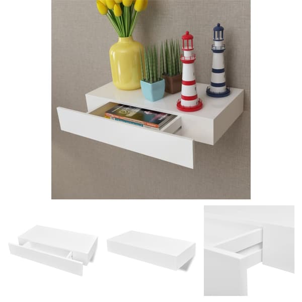 The Living Store Flytande vägghylla med 1 låda MDF vit -  Vägghyllor & fönsterbrädor