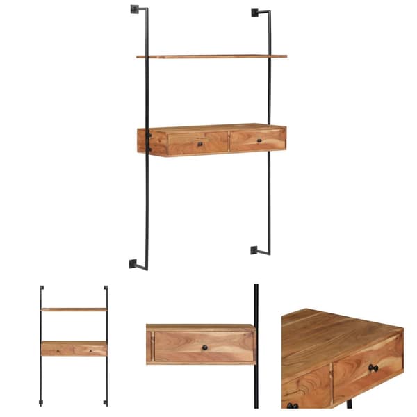 The Living Store vægmonteret skrivebord massivt akacietræ 90 x 40 x 170 cm -  Væghylder & smalle hylder
