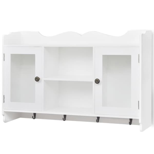 The Living Store Väggskåp med glasdörrar MDF vit - Vägghyllor & fönsterbrädor