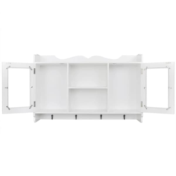 The Living Store Väggskåp med glasdörrar MDF vit - Vägghyllor & fönsterbrädor