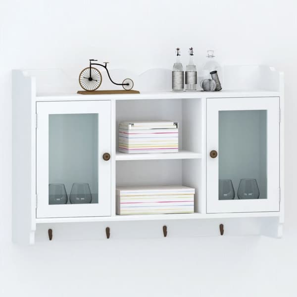 The Living Store Väggskåp med glasdörrar MDF vit - Vägghyllor & fönsterbrädor