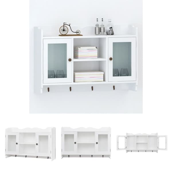 The Living Store Väggskåp med glasdörrar MDF vit - Vägghyllor & fönsterbrädor