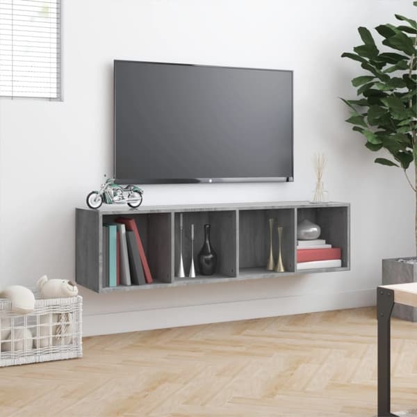 The Living Store bogreol/tv-skab 143x30x36 cm konstrueret træ grå sonoma-eg -  Væghylder & smalle hylder