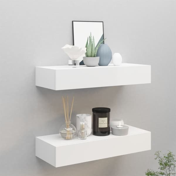 The Living Store Väggmonterad låda 2 st vit 60x23,5x10 cm MDF - Vägghyllor & fönsterbrädor