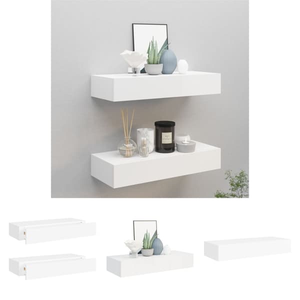 The Living Store Väggmonterad låda 2 st vit 60x23,5x10 cm MDF - Vägghyllor & fönsterbrädor