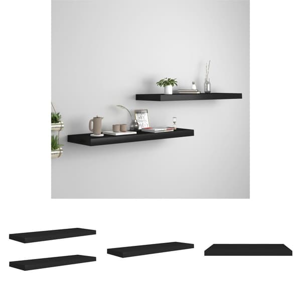 The Living Store Svävande vägghyllor 2 st svart 80x23,5x3,8 cm MDF -  Vägghyllor & fönsterbrädor