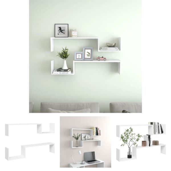 The Living Store væghængte hylder 2 stk. 100x15x20 konstrueret træ hvid -  Væghylder & smalle hylder