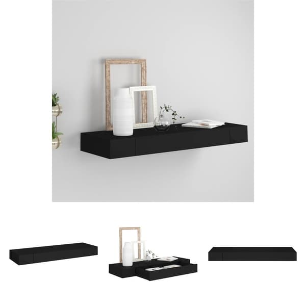 The Living Store væghylde med skuffe 80x25x8 cm sort -  Væghylder & smalle hylder