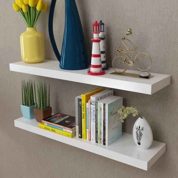 2 Flytande vägghyllor i MDF 80x20x3,8 cm vit -  Vägghyllor & fönsterbrädor