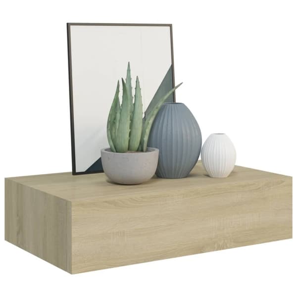 The Living Store væghylder med skuffer 2 stk. 40x23,5x10 cm MDF egetræsfarvet - Væghylder & smalle hylder