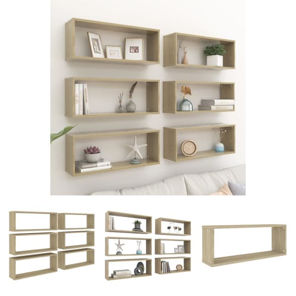 The Living Store Vägghyllor 6 st sonoma-ek 60x15x23 cm konstruerat trä - Vägghyllor & fönsterbrädor