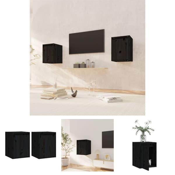 The Living Store Väggskåp 2 st svart 30x30x40 cm massiv furu -  Vägghyllor & fönsterbrädor