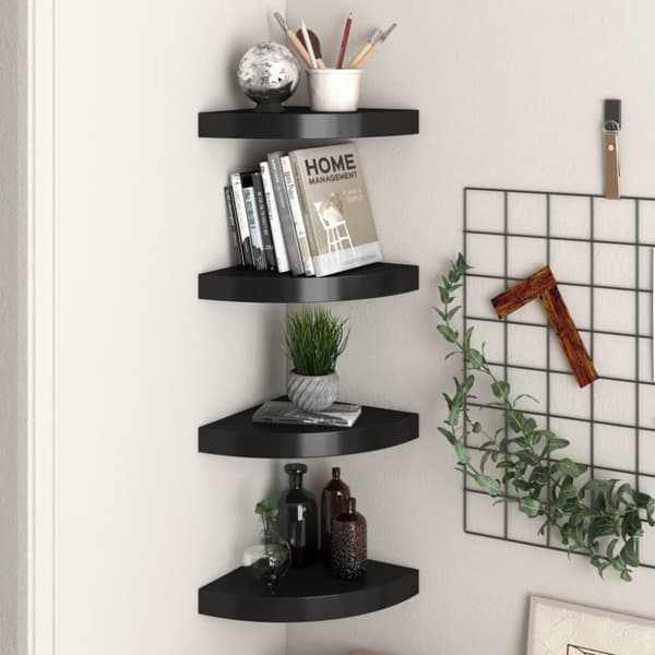 The Living Store Svävande hörnhyllor 4 st svart 25x25x3,8 cm MDF - Vägghyllor & fönsterbrädor