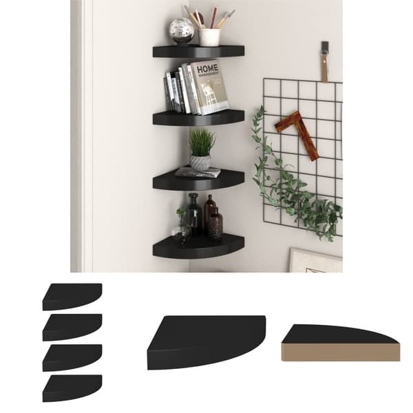 The Living Store Svävande hörnhyllor 4 st svart 25x25x3,8 cm MDF - Vägghyllor & fönsterbrädor