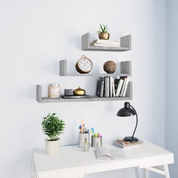 The Living Store væghylder 3 stk. konstrueret træ betongrå - Væghylder & smalle hylder