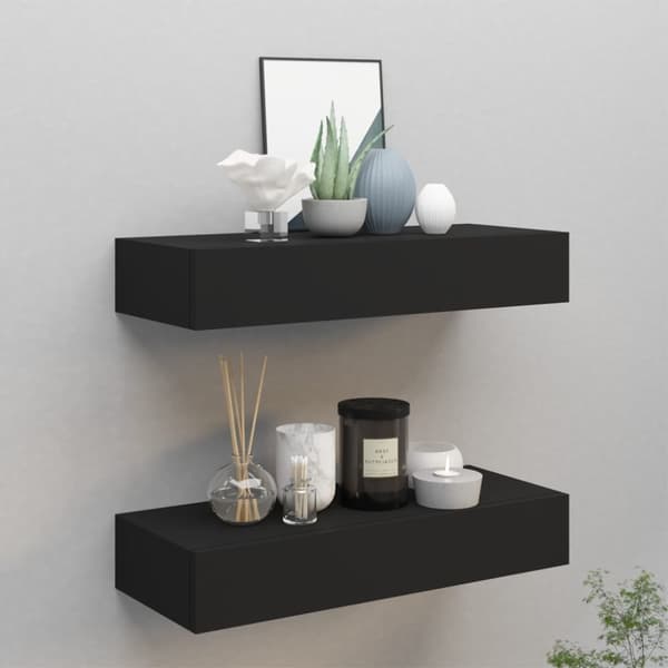 The Living Store Väggmonterad låda 2 st svart 60x23,5x10 cm MDF -  Vägghyllor & fönsterbrädor