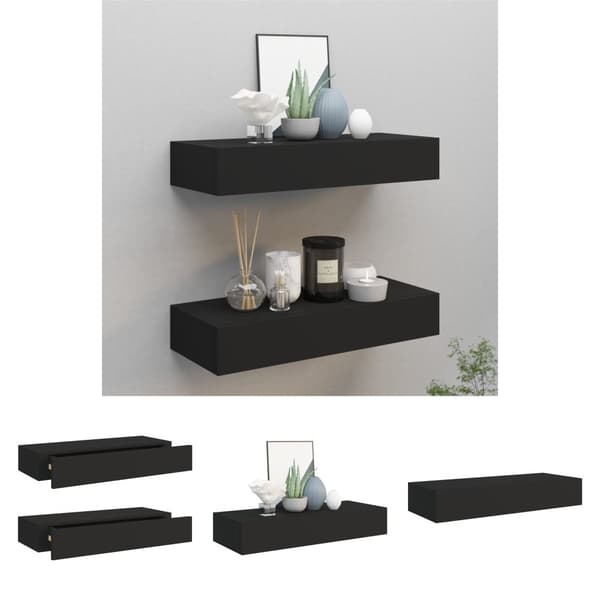 The Living Store Väggmonterad låda 2 st svart 60x23,5x10 cm MDF -  Vägghyllor & fönsterbrädor