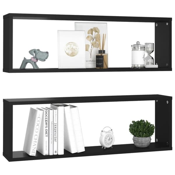 The Living Store væghylder 2 stk. 80x15x26,5 cm kubeformet spånplade sort -  Væghylder & smalle hylder