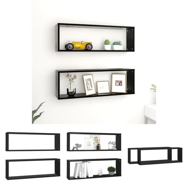 The Living Store væghylder 2 stk. 80x15x26,5 cm kubeformet spånplade sort - Væghylder & smalle hylder