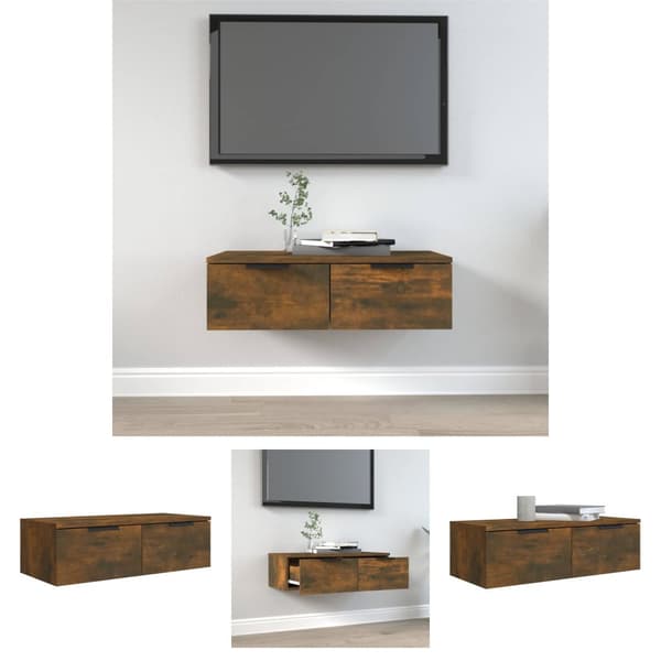 The Living Store TV-seinäkaappi savutammi 68x30x20 cm tekninen puu - Seinähyllyt