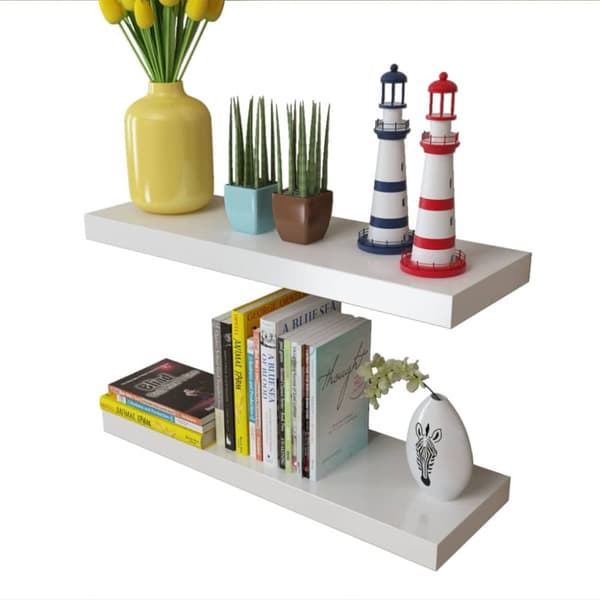 The Living Store Flytande DVD/bok-vägghyllor 2 st MDF vit -  Vägghyllor & fönsterbrädor