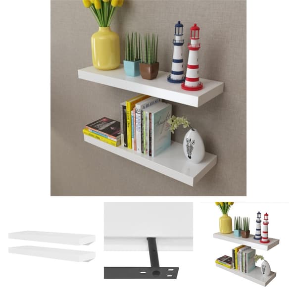 The Living Store Flytande DVD/bok-vägghyllor 2 st MDF vit -  Vägghyllor & fönsterbrädor