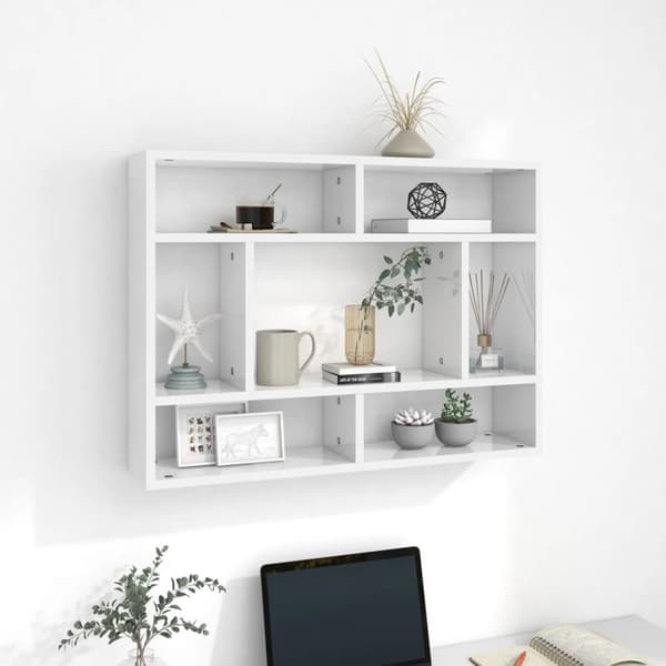 The Living Store væghylde 75x16x55 cm konstrueret træ hvid højglans -  Væghylder & smalle hylder