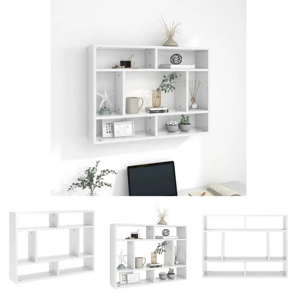 The Living Store Vägghylla vit högglans 75x16x55 cm konstruerat trä -  Vägghyllor & fönsterbrädor
