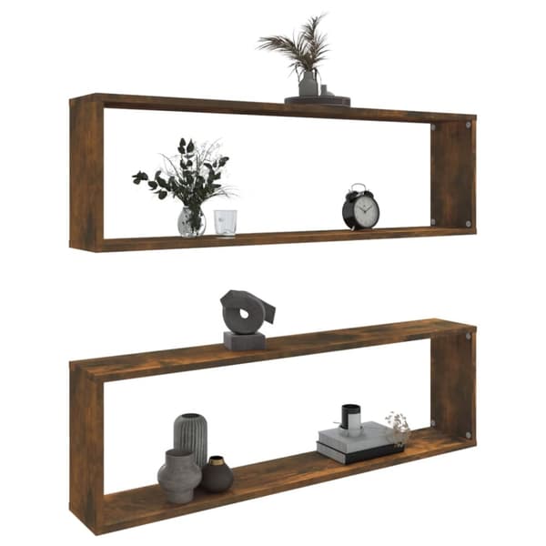 The Living Store Vägghyllor 2 st rökfärgad ek 100x15x30 cm konstruerat trä -  Vägghyllor & fönsterbrädor