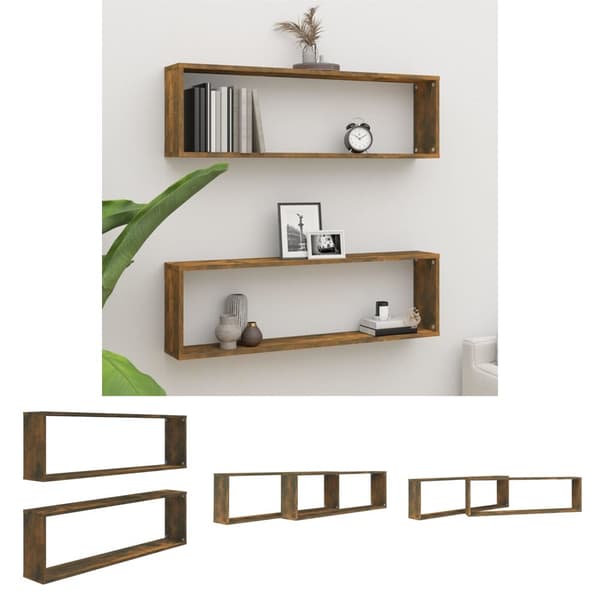 The Living Store Vägghyllor 2 st rökfärgad ek 100x15x30 cm konstruerat trä -  Vägghyllor & fönsterbrädor
