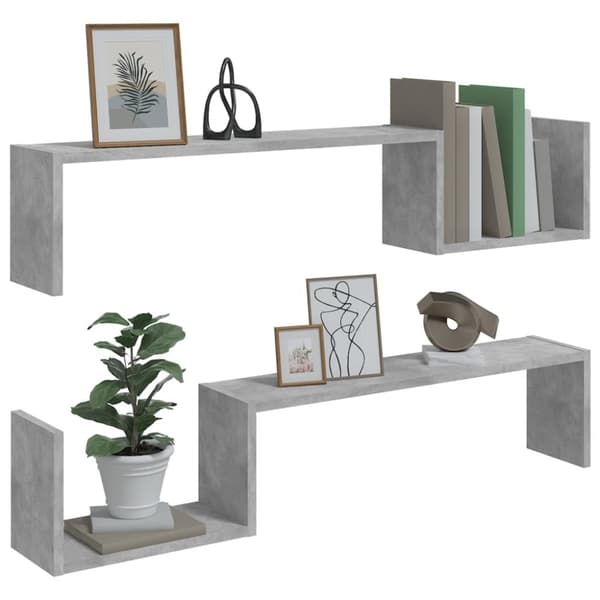 The Living Store væghylder 2 stk. 100x15x20 cm spånplader betongrå -  Væghylder & smalle hylder