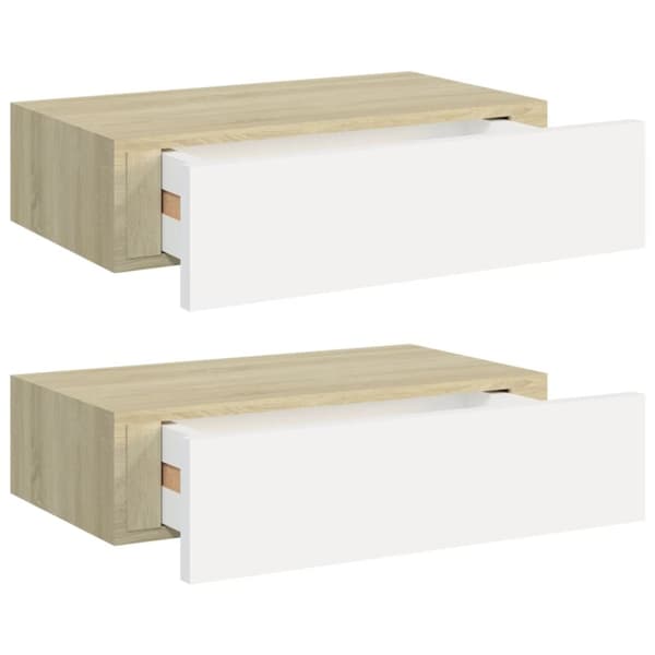 The Living Store Vägglådor ek och vit 2 st 40x23,5x10 cm MDF -  Vägghyllor & fönsterbrädor