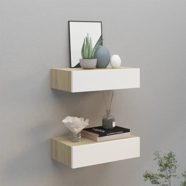 The Living Store Vägglådor ek och vit 2 st 40x23,5x10 cm MDF -  Vägghyllor & fönsterbrädor