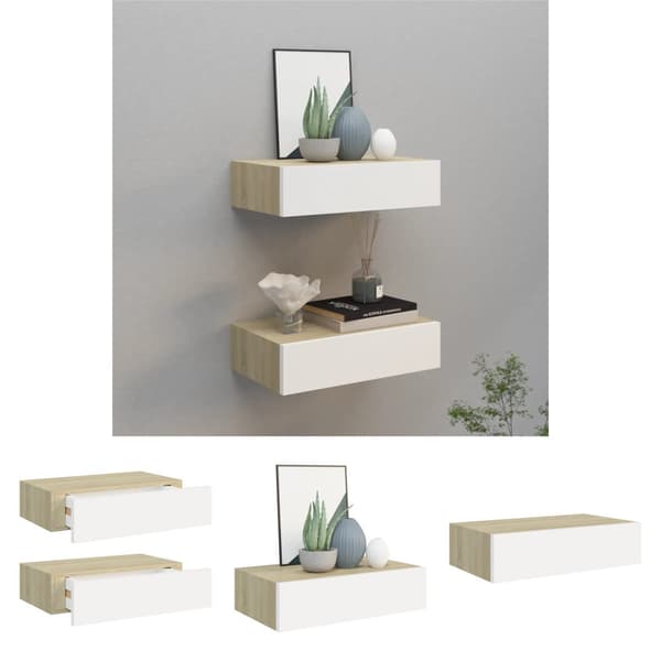 The Living Store Vägglådor ek och vit 2 st 40x23,5x10 cm MDF -  Vägghyllor & fönsterbrädor
